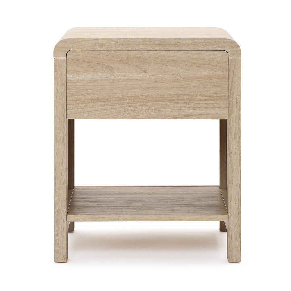 Nightstand with Storage, End Table with Light Wood Finish, Drawer & Open Shelf
