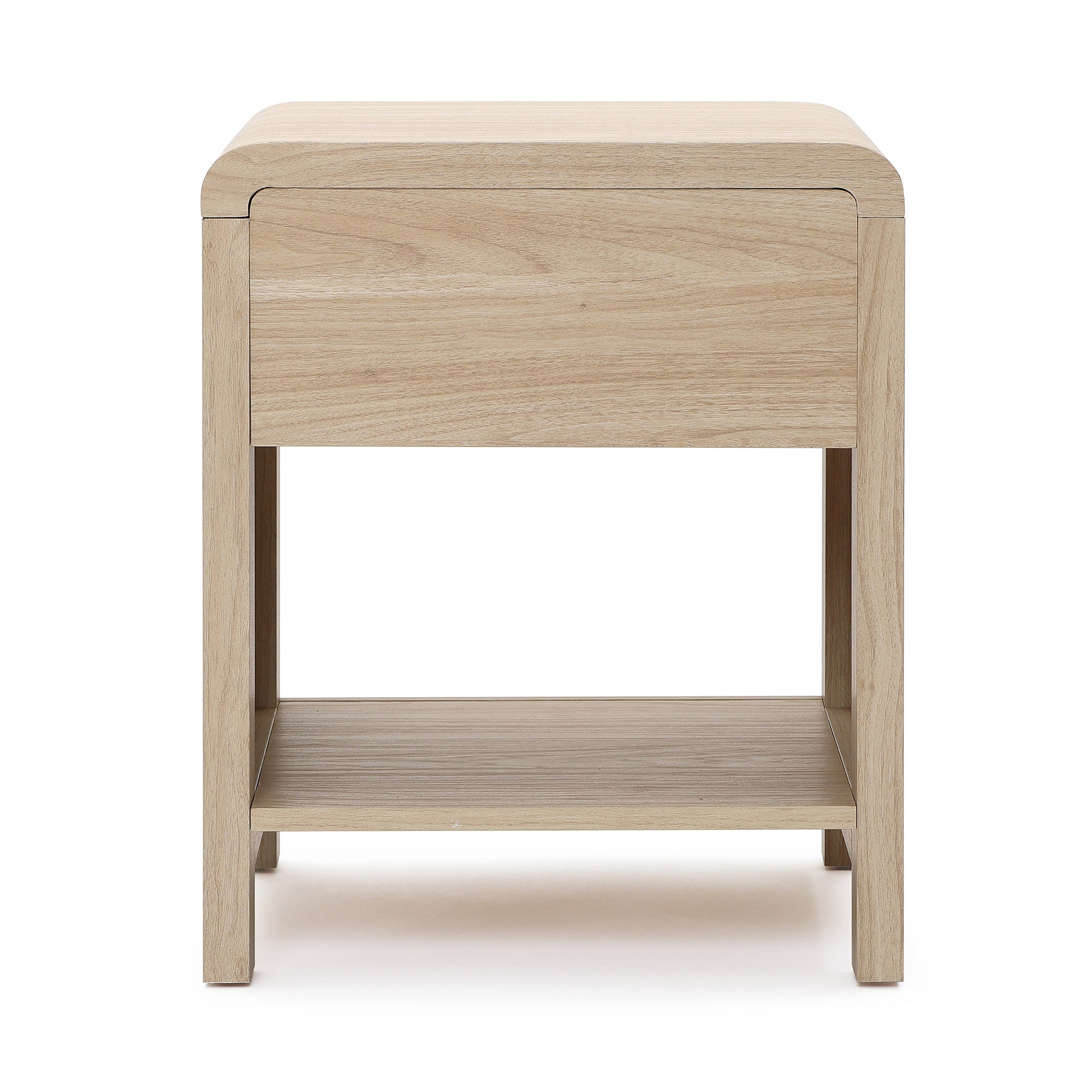 Nightstand with Storage, End Table with Light Wood Finish, Drawer & Open Shelf