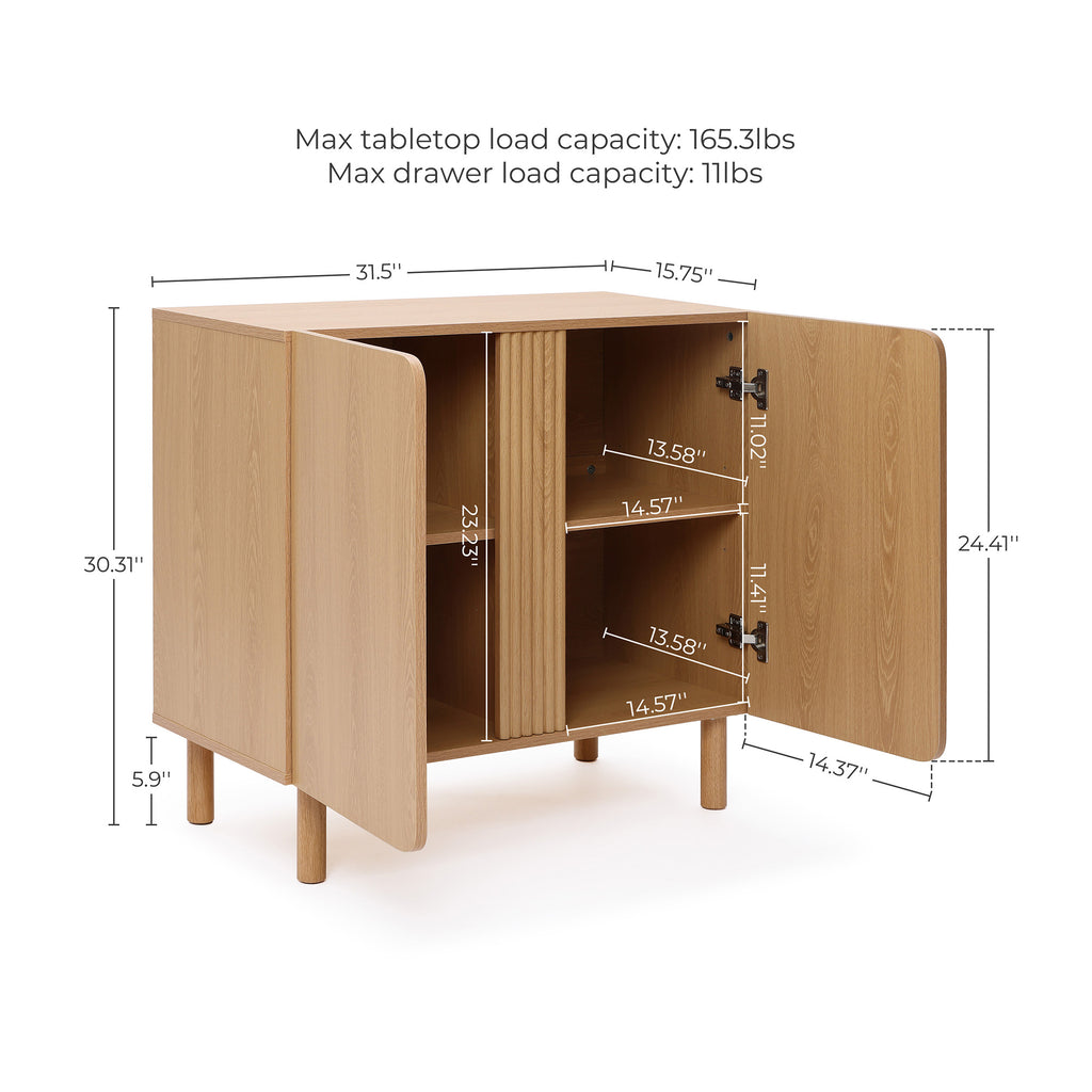Minimalist Cabinet, 2-Door Storage in Blonde Birch Finish, Manufactured Wood