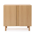Minimalist Cabinet, 2-Door Storage in Blonde Birch Finish, Manufactured Wood
