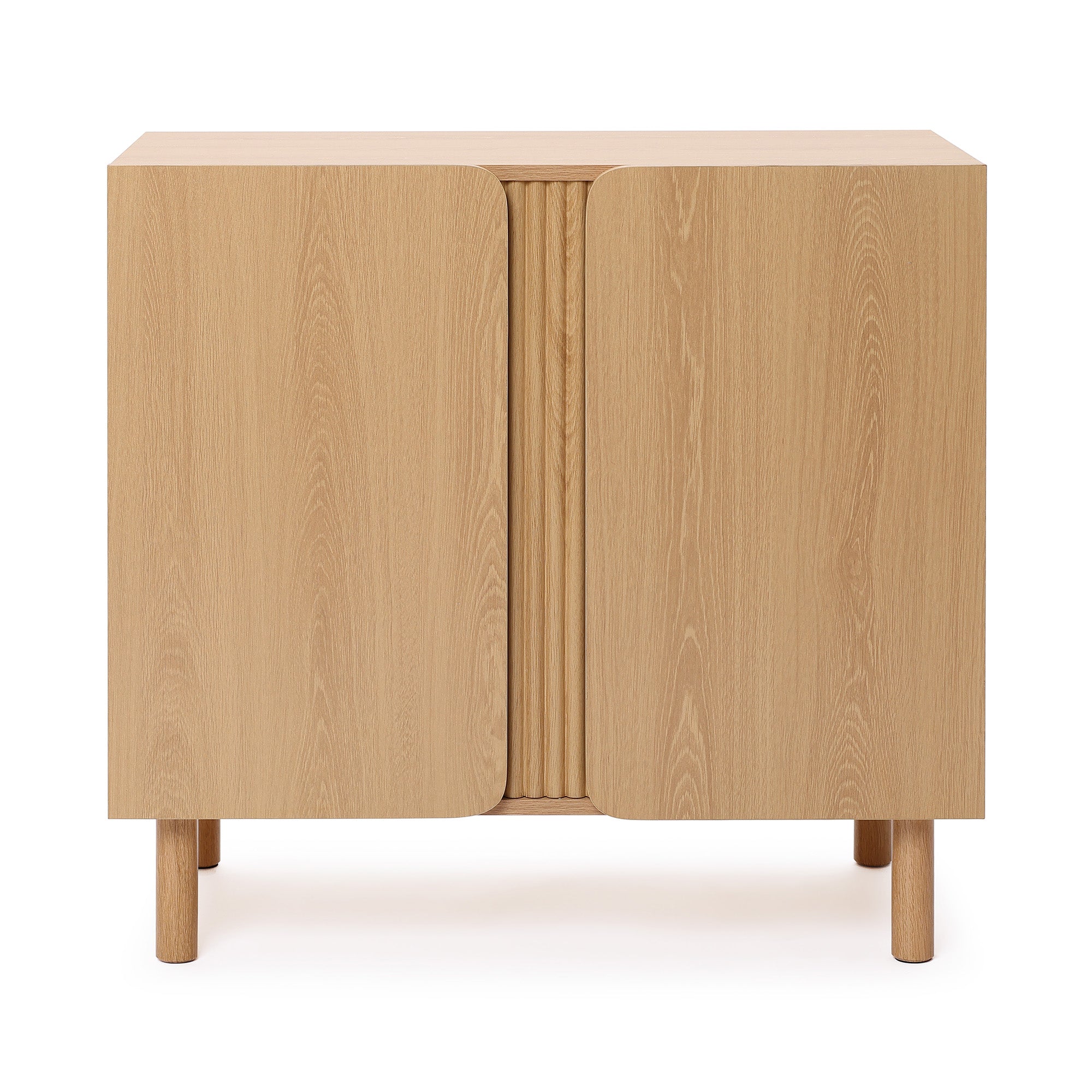 Minimalist Cabinet, 2-Door Storage in Blonde Birch Finish, Manufactured Wood