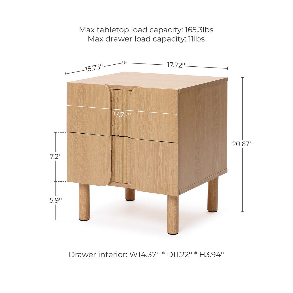 Minimalist Nightstand, 2-Drawer End Table in Blonde Birch Finish