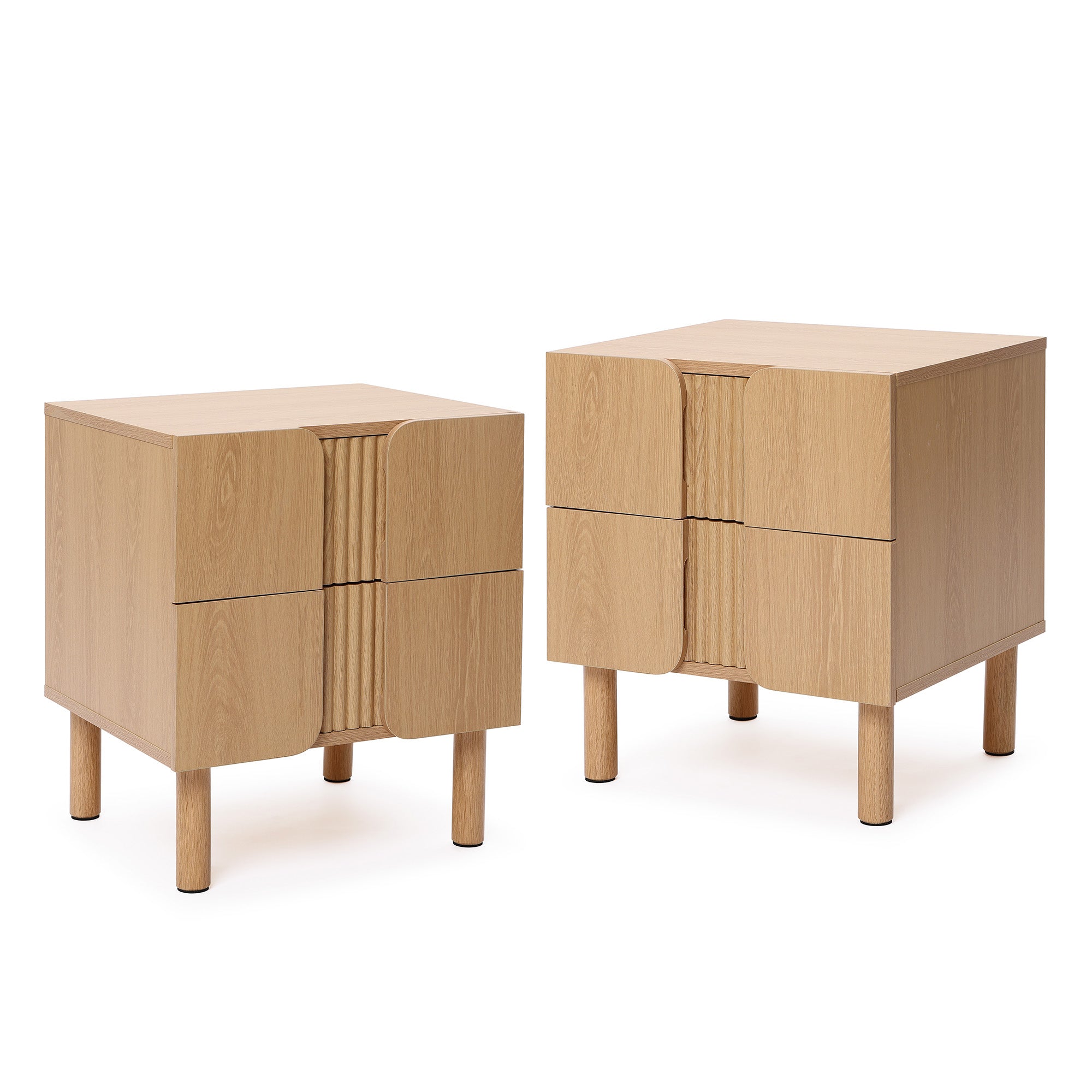 Scandinavian-Inspired Nightstand – Natural North American White Oak with Curved Doors & Storage Drawers