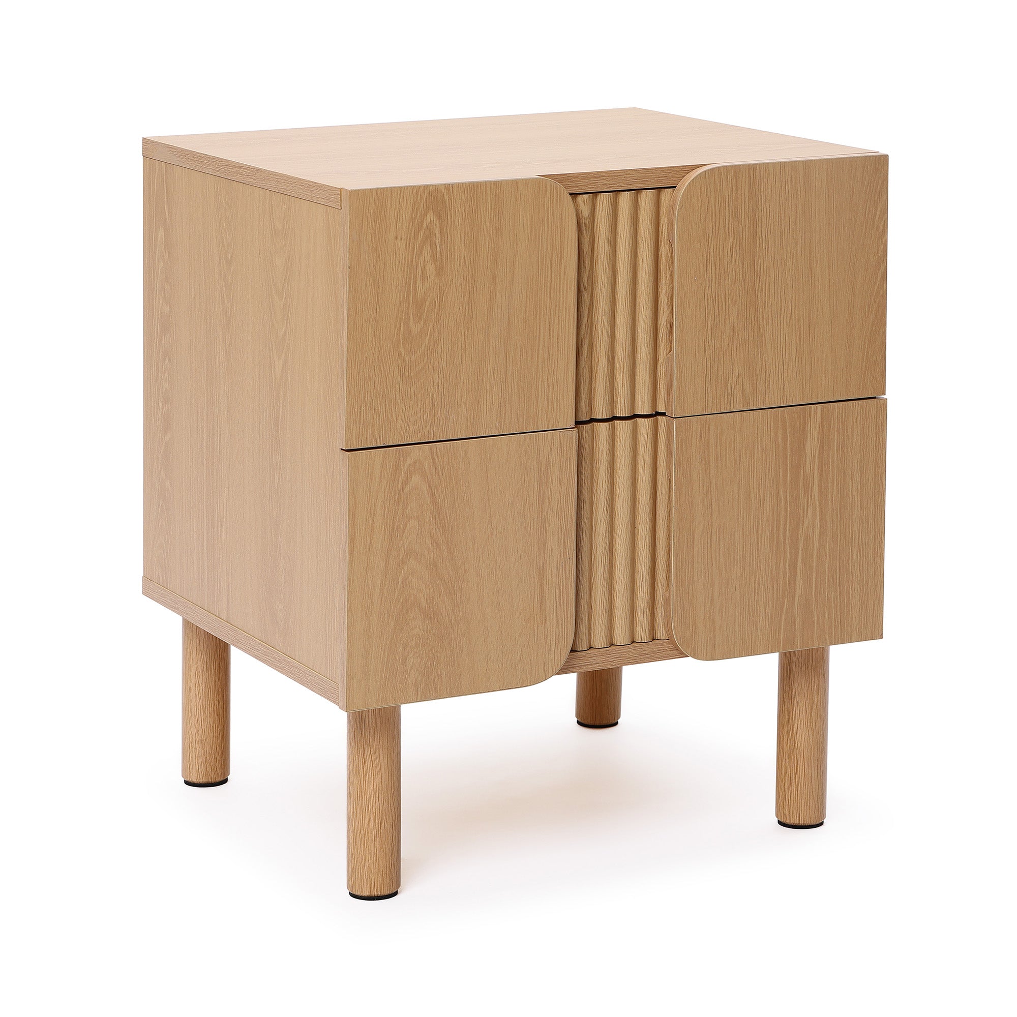 Scandinavian-Inspired Nightstand – Natural North American White Oak with Curved Doors & Storage Drawers