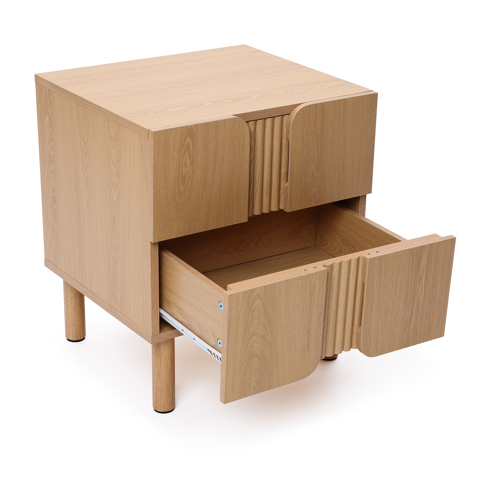 Scandinavian-Inspired Nightstand – Natural North American White Oak with Curved Doors & Storage Drawers