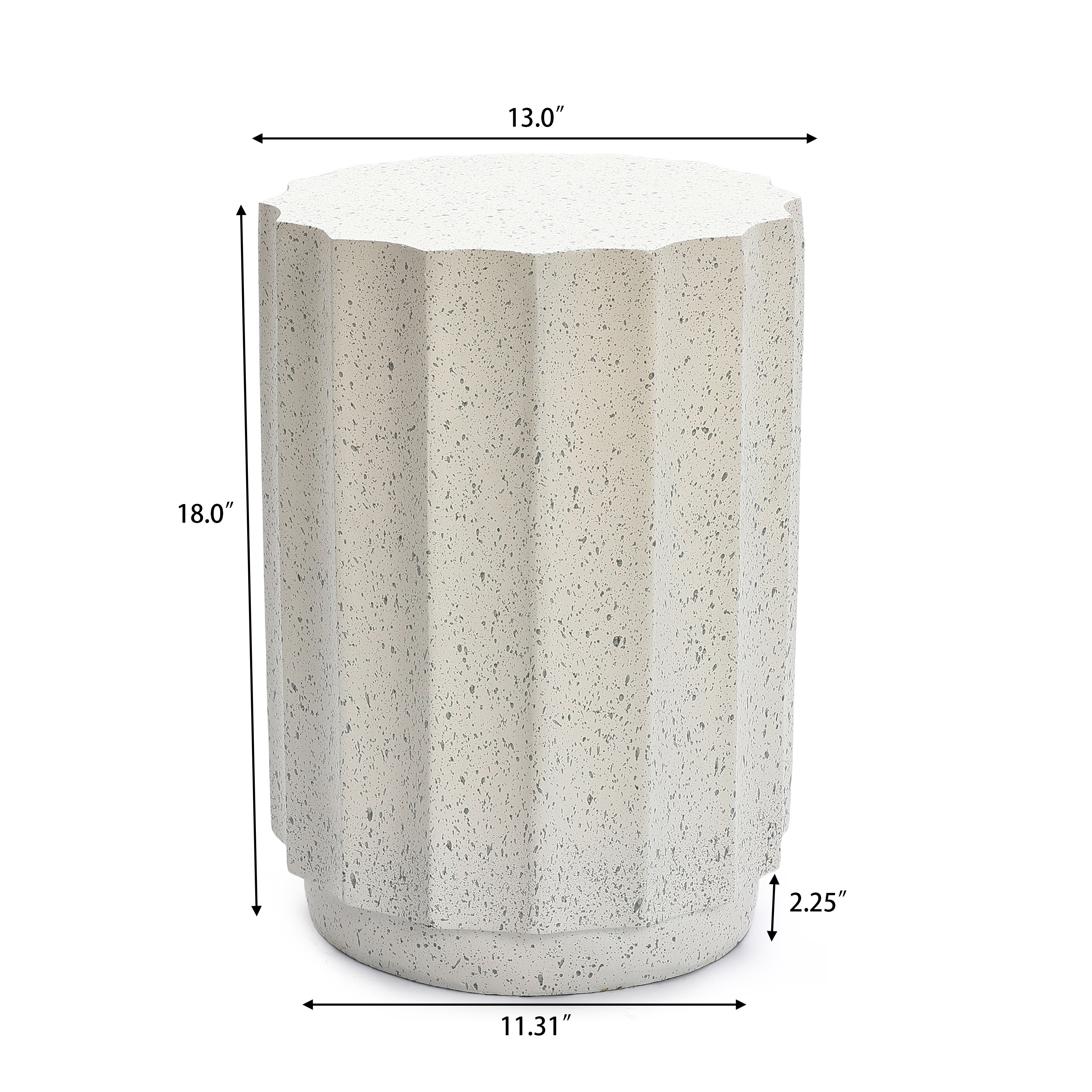 Off White with Gray Cement Fluted Round Indoor Outdoor Side and End Table