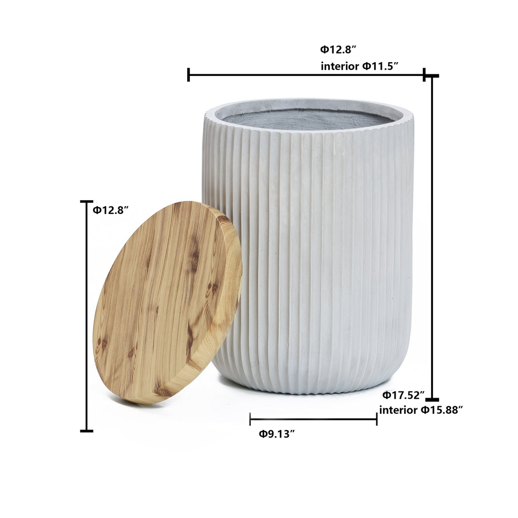 Gray Cement and Faux Wood Top Indoor Outdoor Side and End Table with Storage