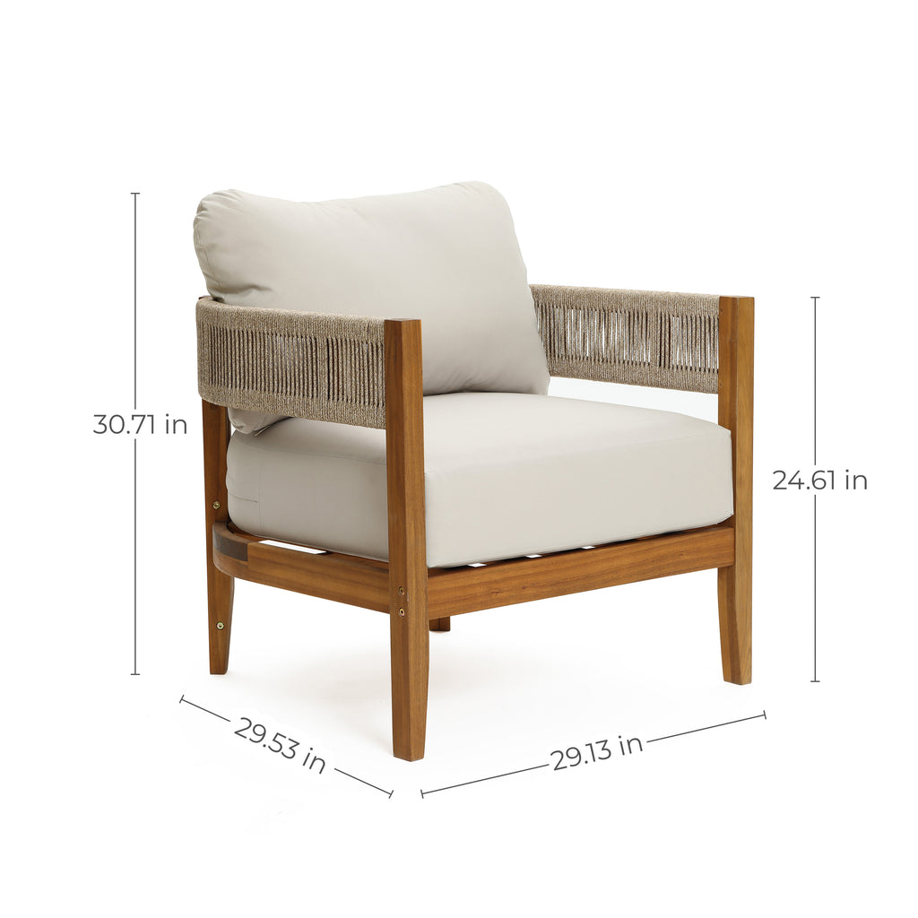 Outdoor Acacia Wood with Rope Sides Club Armchair with Cushions
