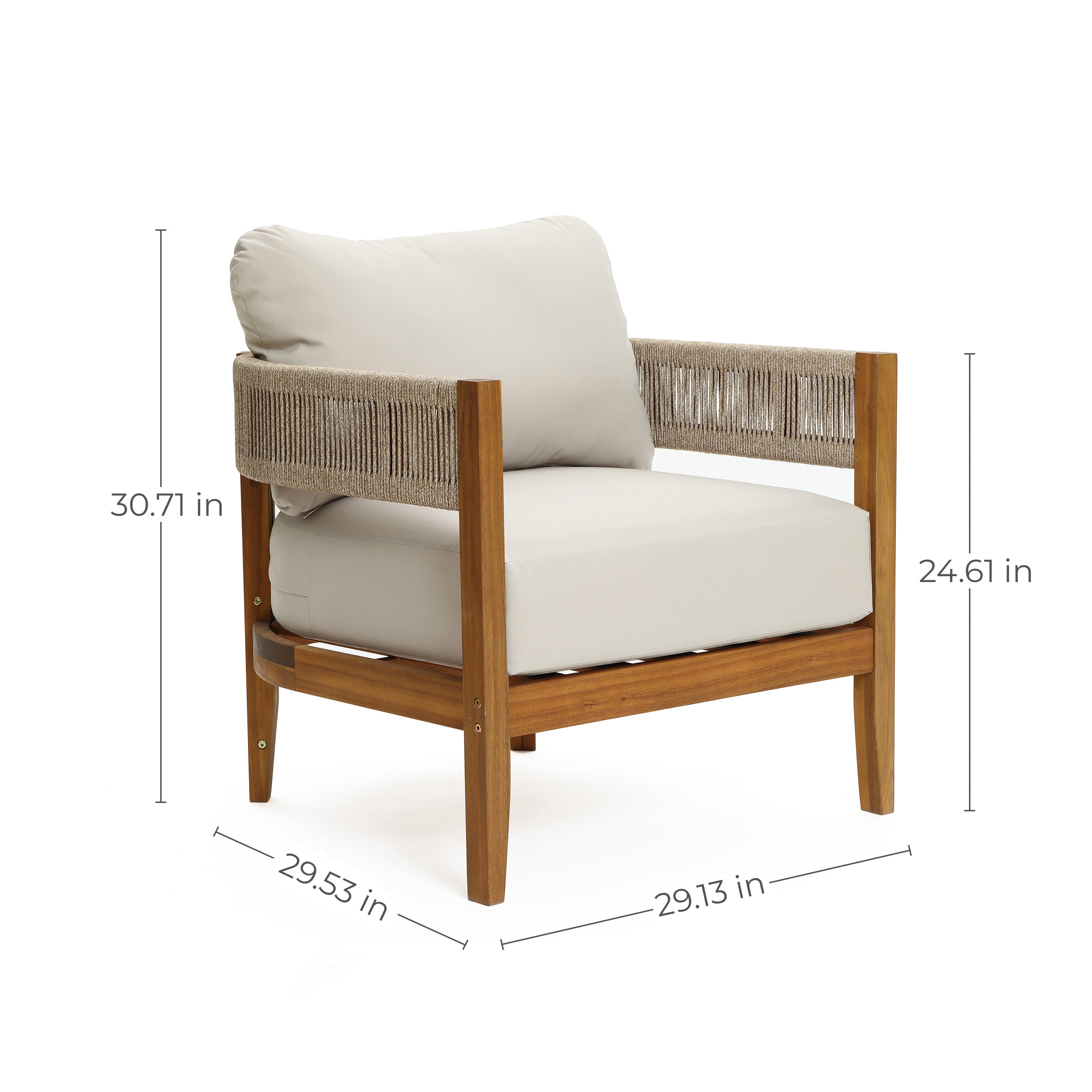 Outdoor Acacia Wood with Rope Sides Club Armchair with Cushions