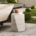 Travertine-Style Irregular Pentagon Textured MgO Side Table