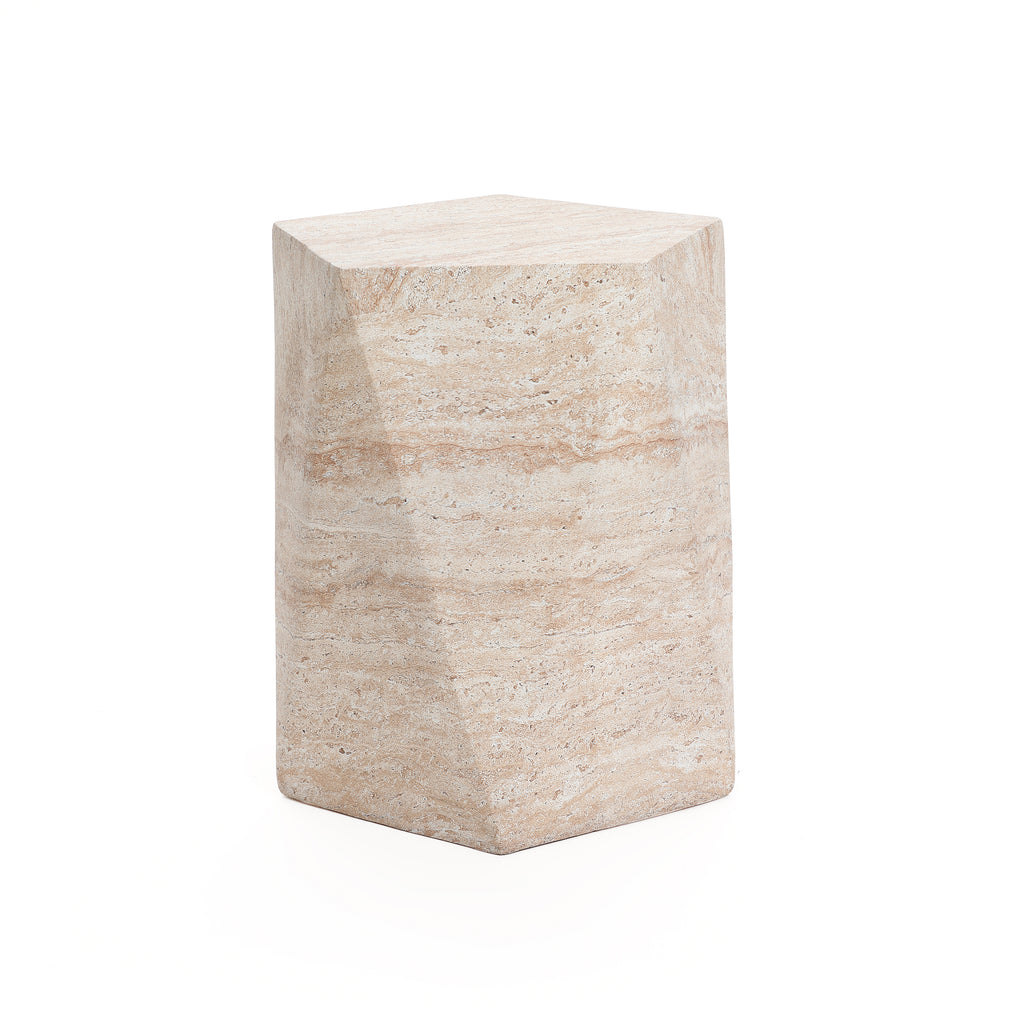 Travertine-Style Irregular Pentagon Textured MgO Side Table