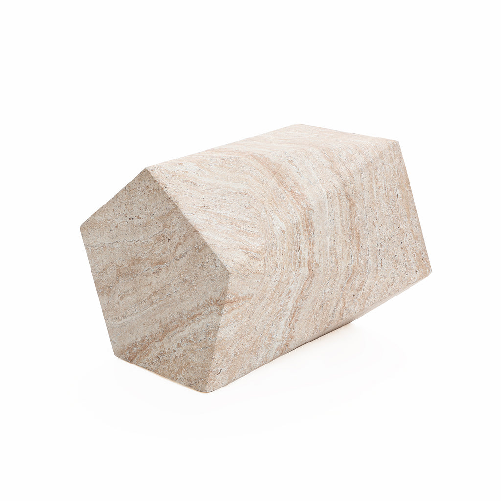 Travertine-Style Irregular Pentagon Textured MgO Side Table