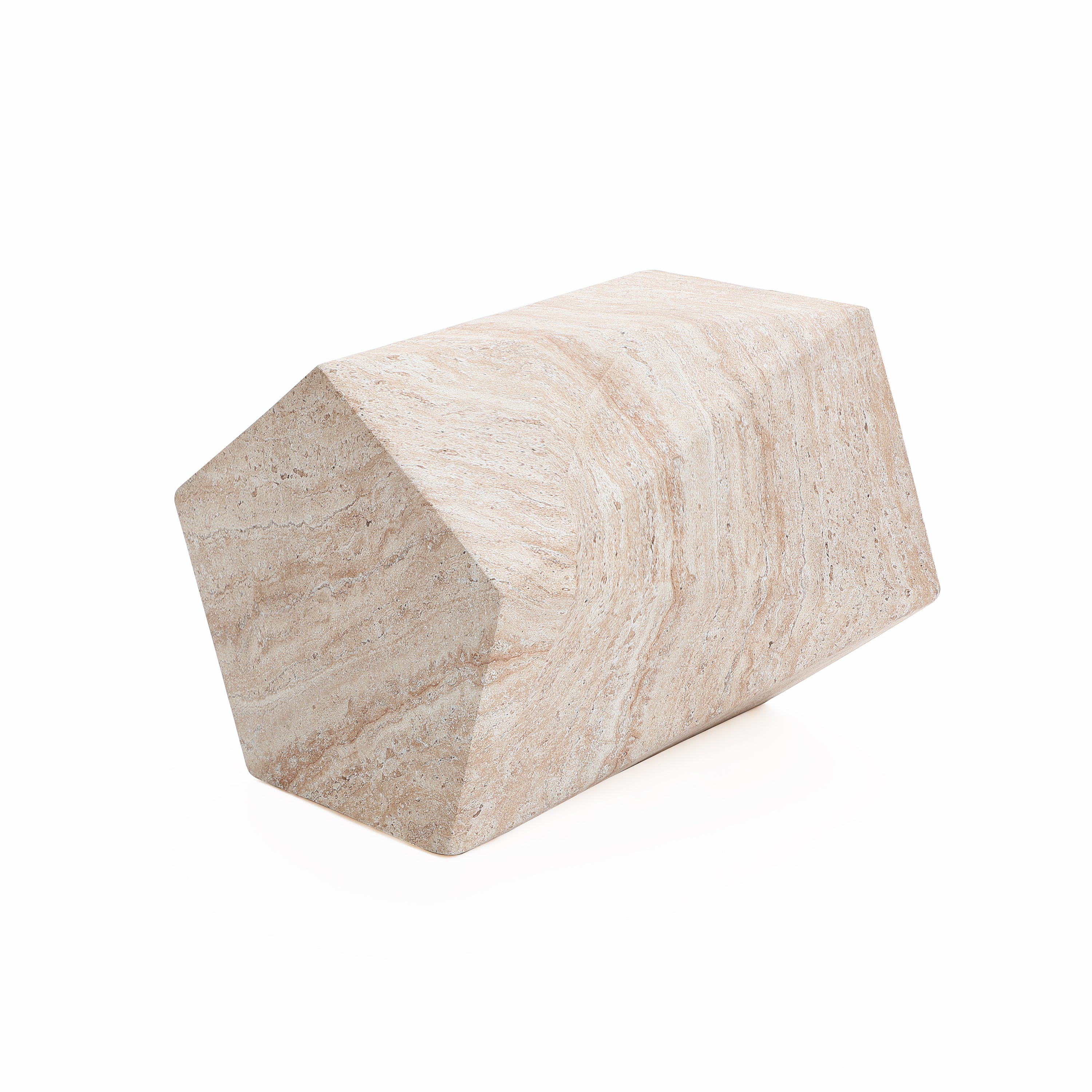 Travertine-Style Irregular Pentagon Textured MgO Side Table
