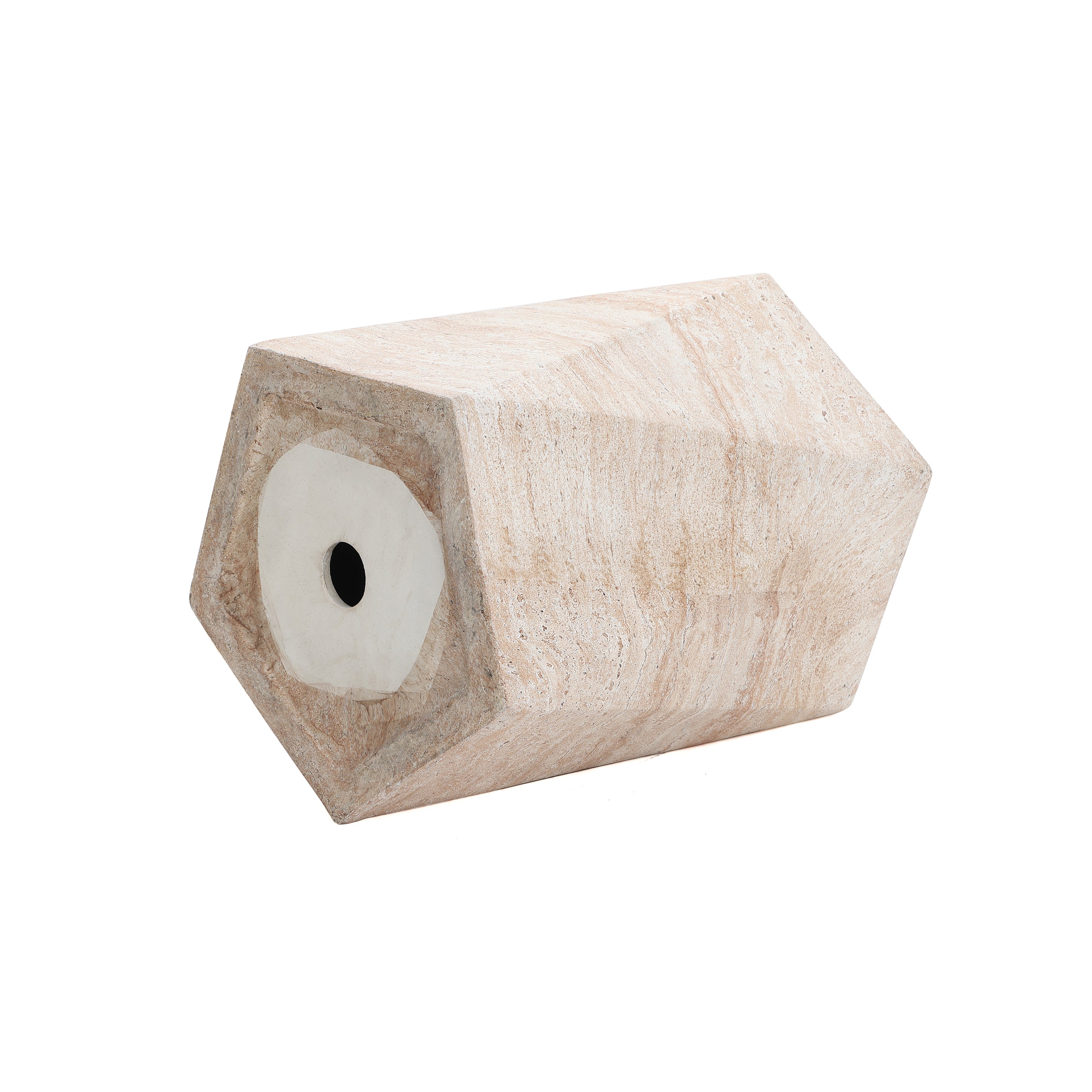 Travertine-Style Irregular Pentagon Textured MgO Side Table