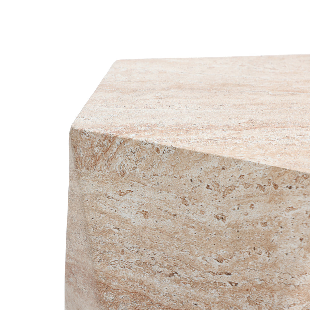 Travertine-Style Irregular Pentagon Textured MgO Side Table