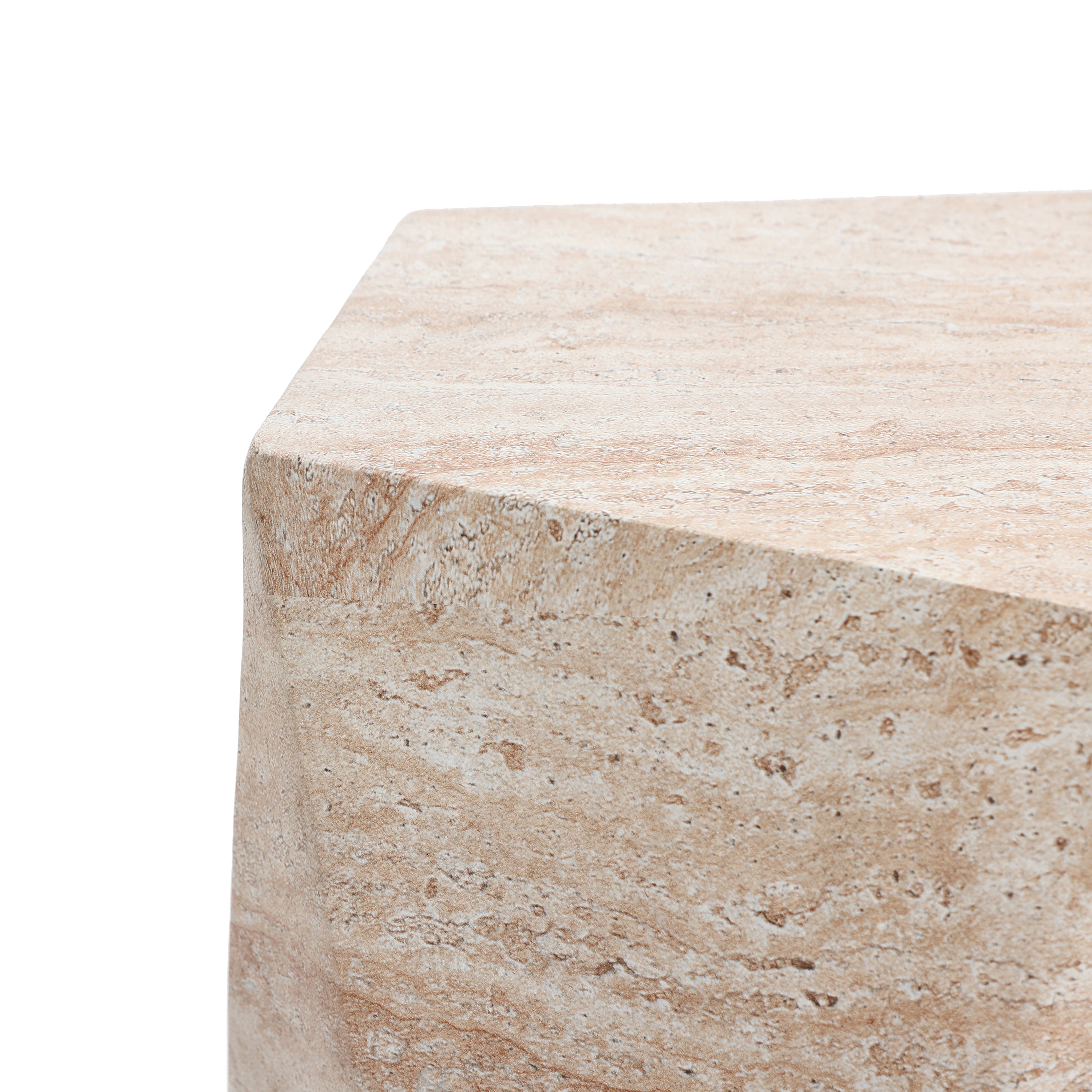 Travertine-Style Irregular Pentagon Textured MgO Side Table