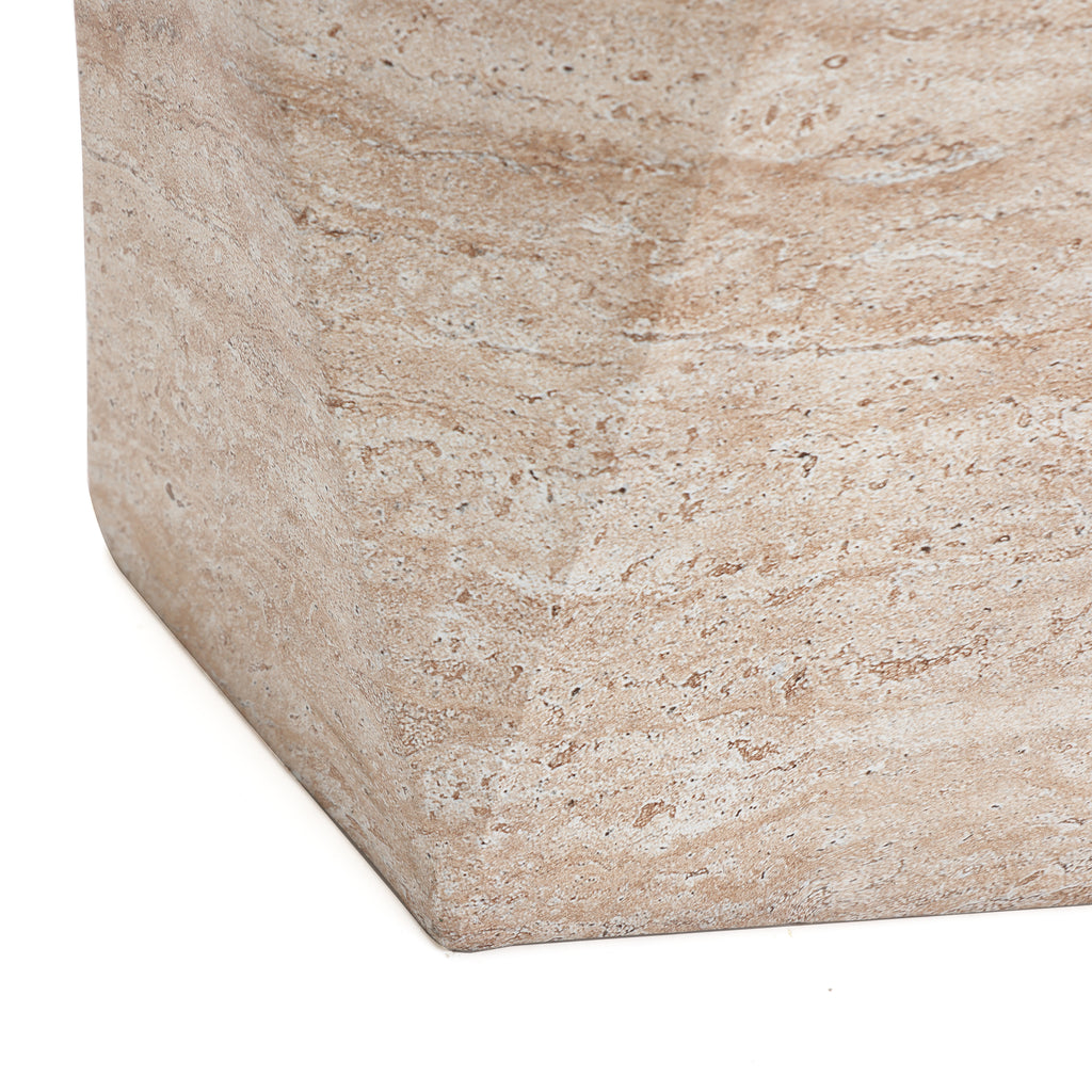 Travertine-Style Irregular Pentagon Textured MgO Side Table