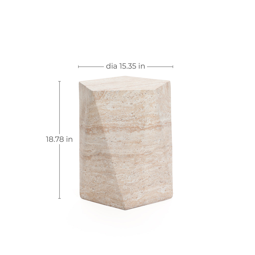 Travertine-Style Irregular Pentagon Textured MgO Side Table