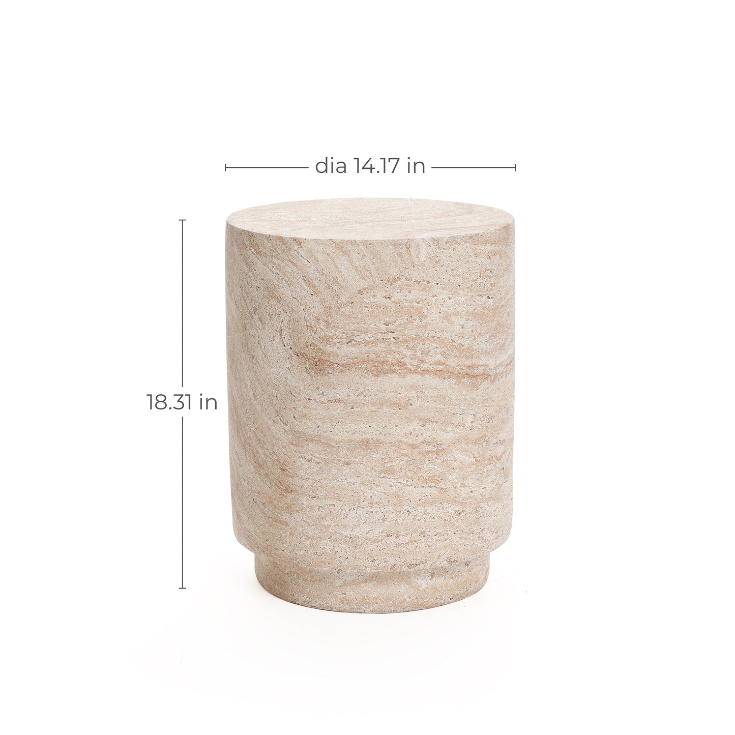 Torrent Round Faux Travertine MgO Side Table, Marbled Beige
