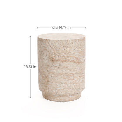 Torrent Round Faux Travertine MgO Side Table, Marbled Beige