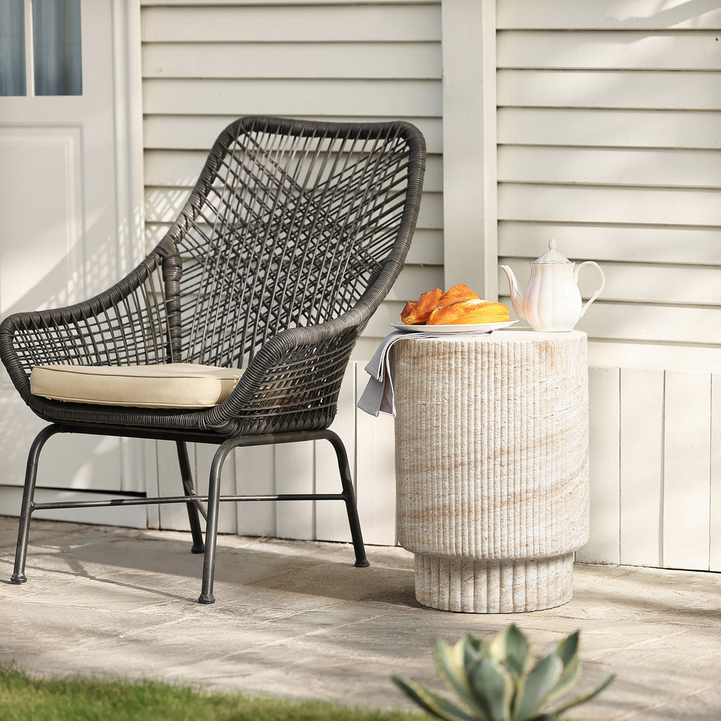 Travertine-Style Round Ribbed MgO Side Table
