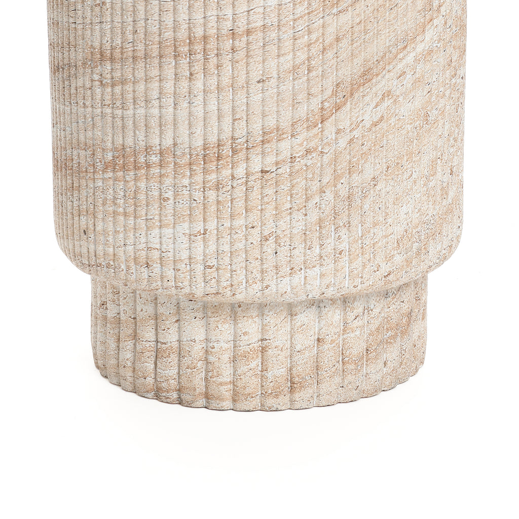 Travertine-Style Round Ribbed MgO Side Table