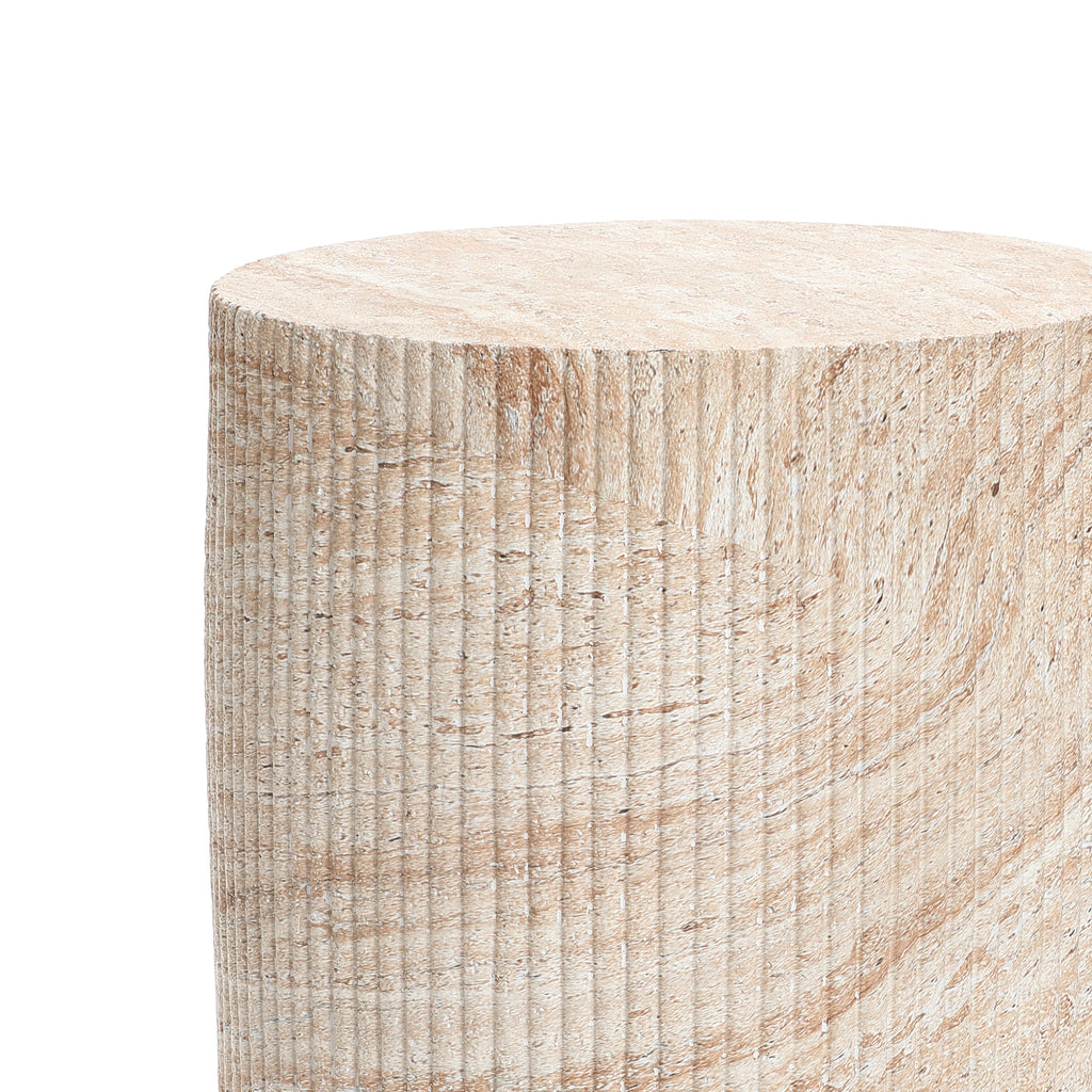 Travertine-Style Round Ribbed MgO Side Table