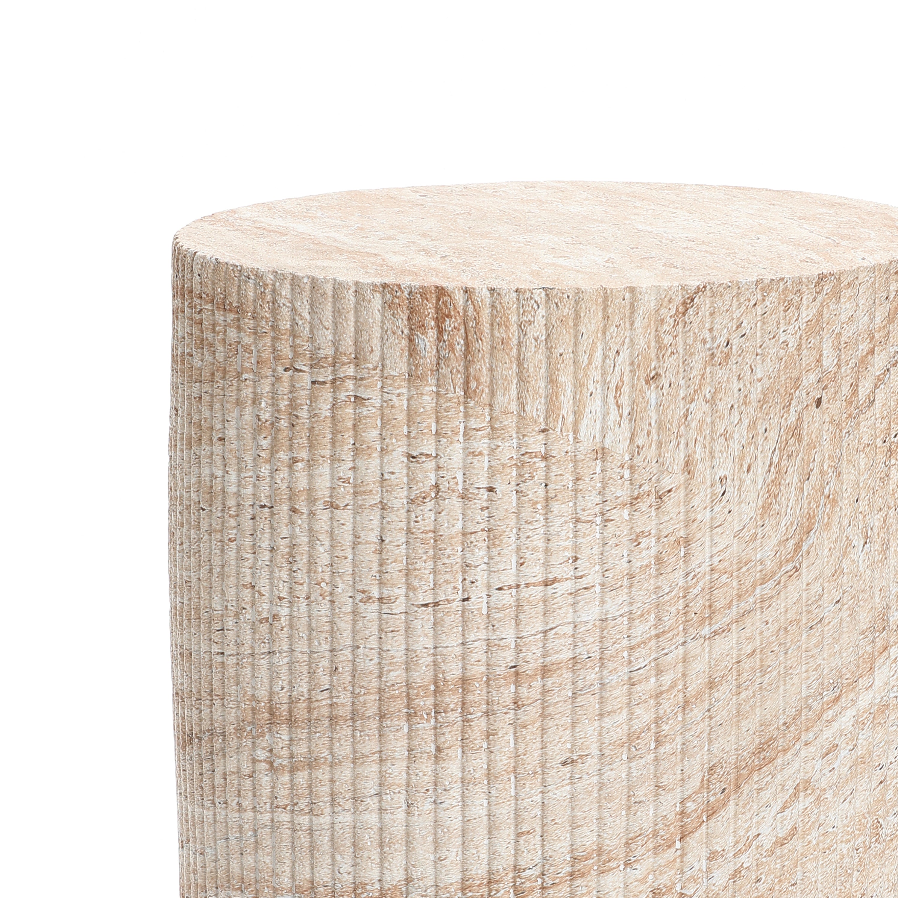 Travertine-Style Round Ribbed MgO Side Table