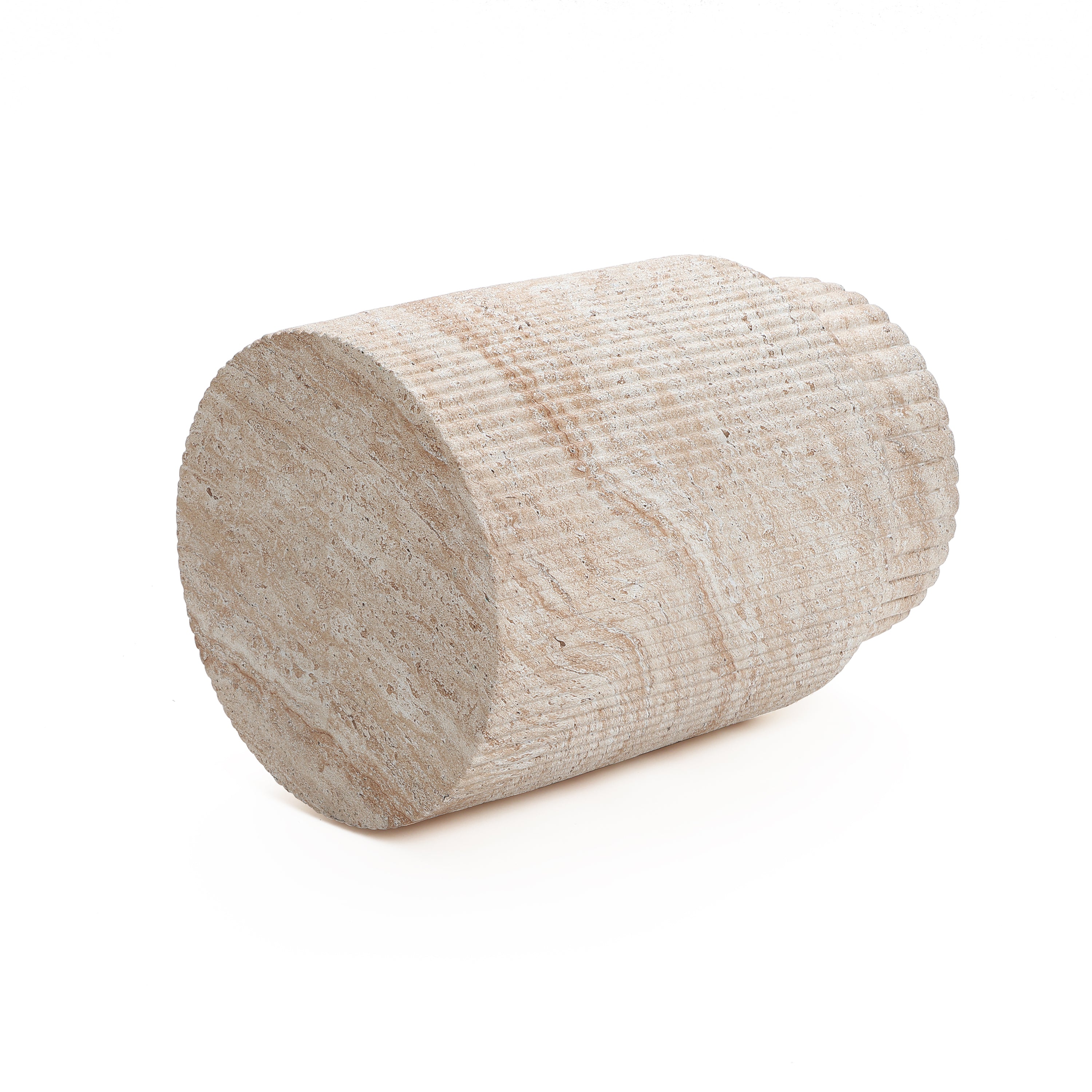 Travertine-Style Round Ribbed MgO Side Table
