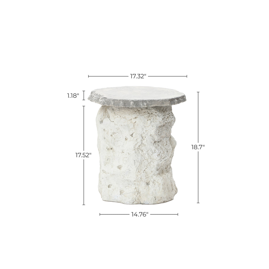 Off White Outdoor Side Table, MgO Patio Accent with Textured Base & Smooth Top