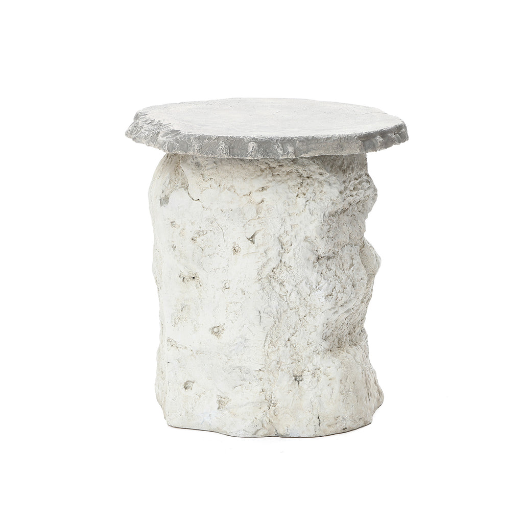 Off White Outdoor Side Table, MgO Patio Accent with Textured Base & Smooth Top