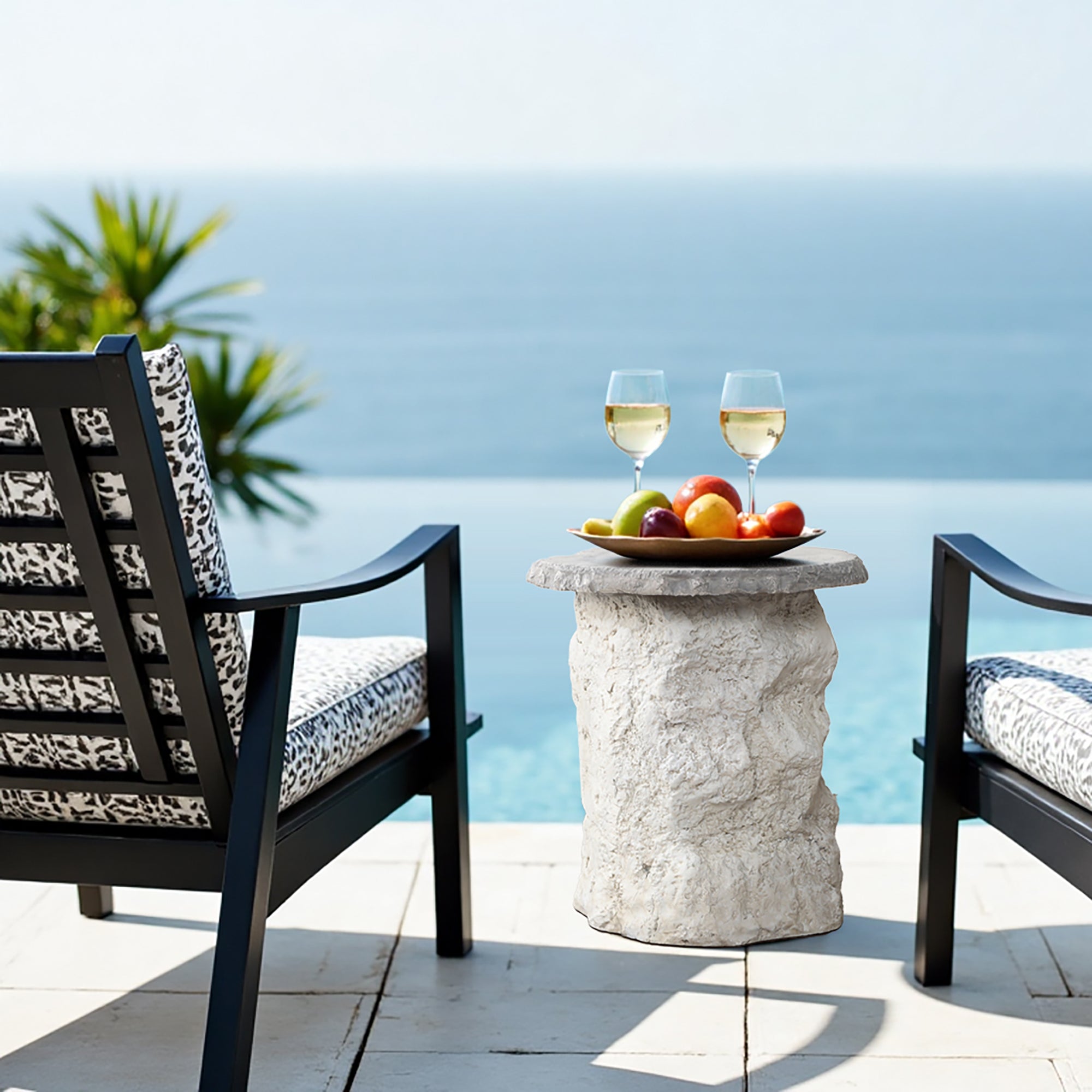 Off White Outdoor Side Table, MgO Patio Accent with Textured Base & Smooth Top