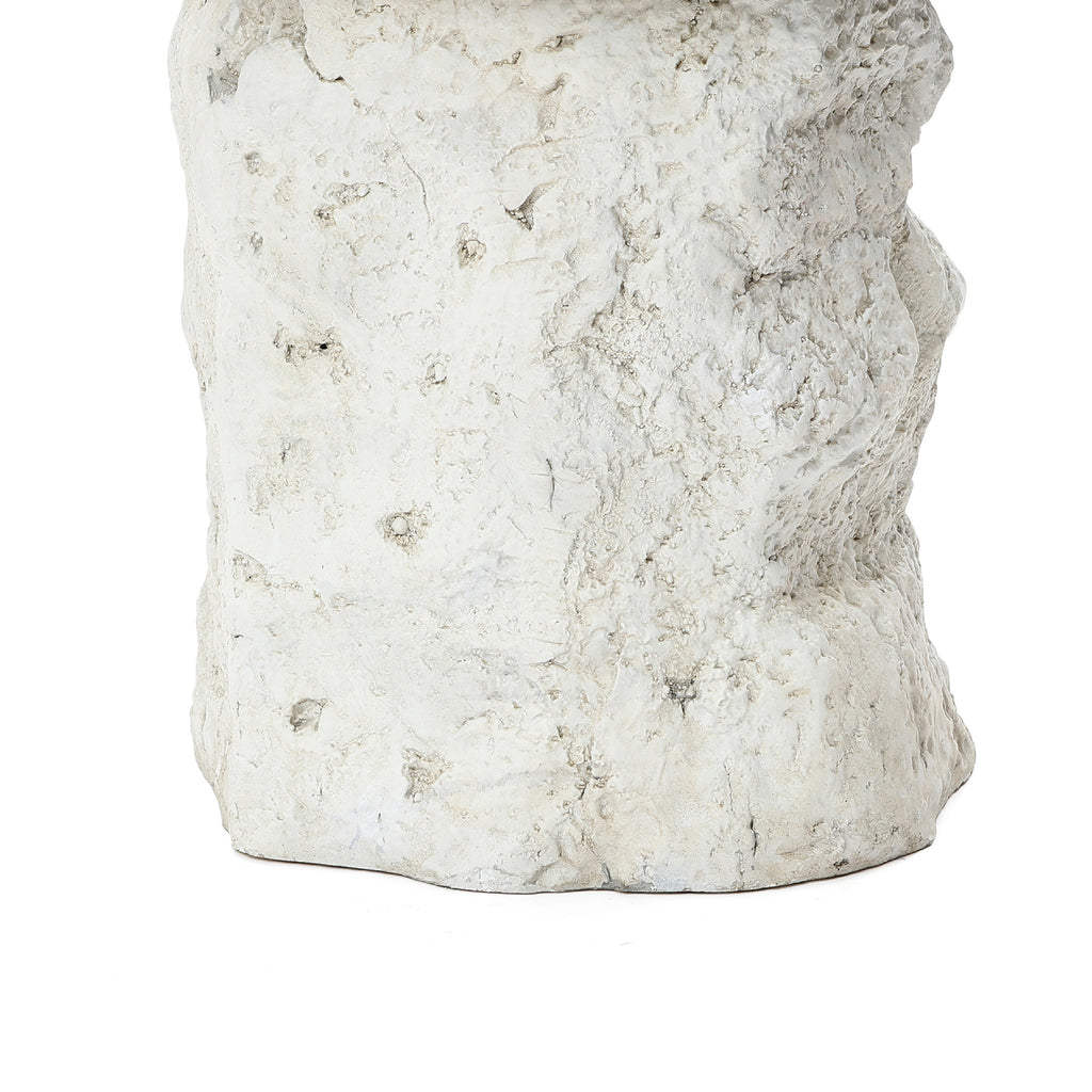 Off White Outdoor Side Table, MgO Patio Accent with Textured Base & Smooth Top
