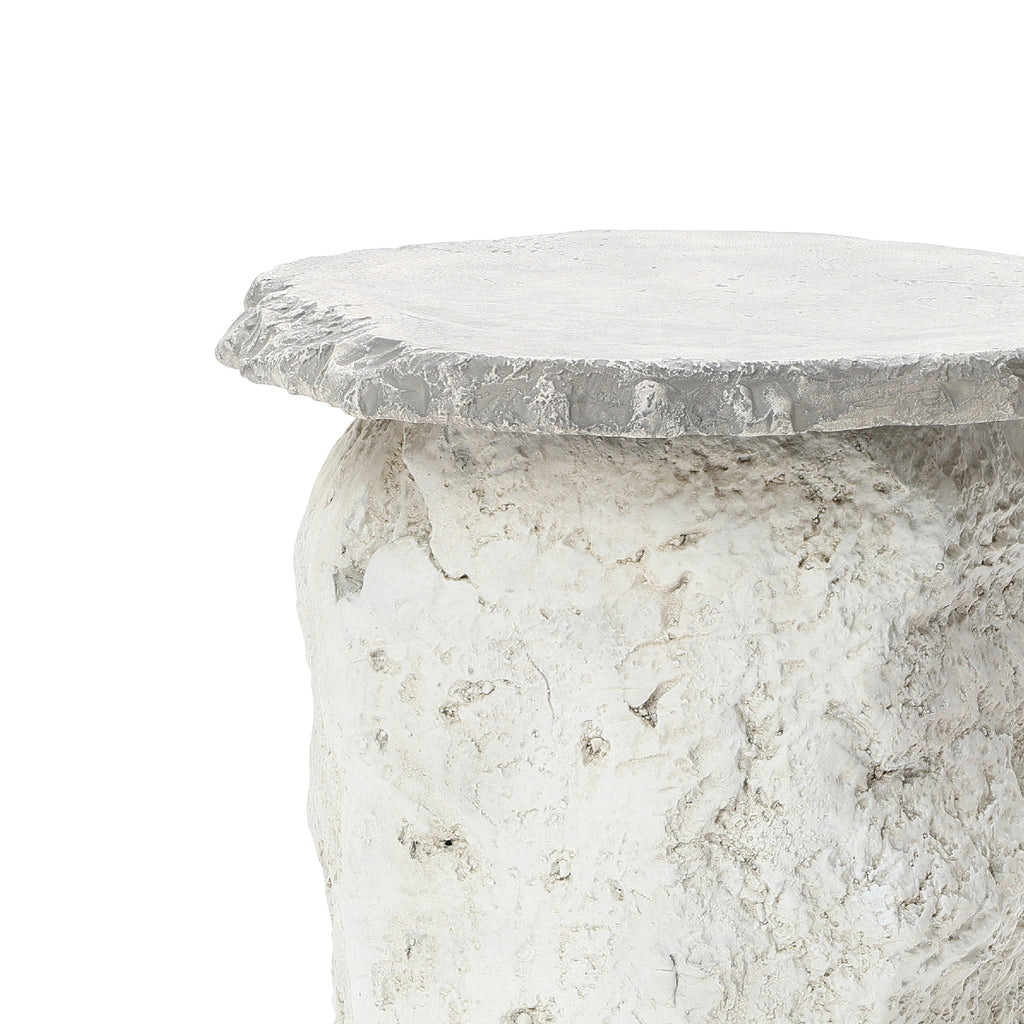Off White Outdoor Side Table, MgO Patio Accent with Textured Base & Smooth Top