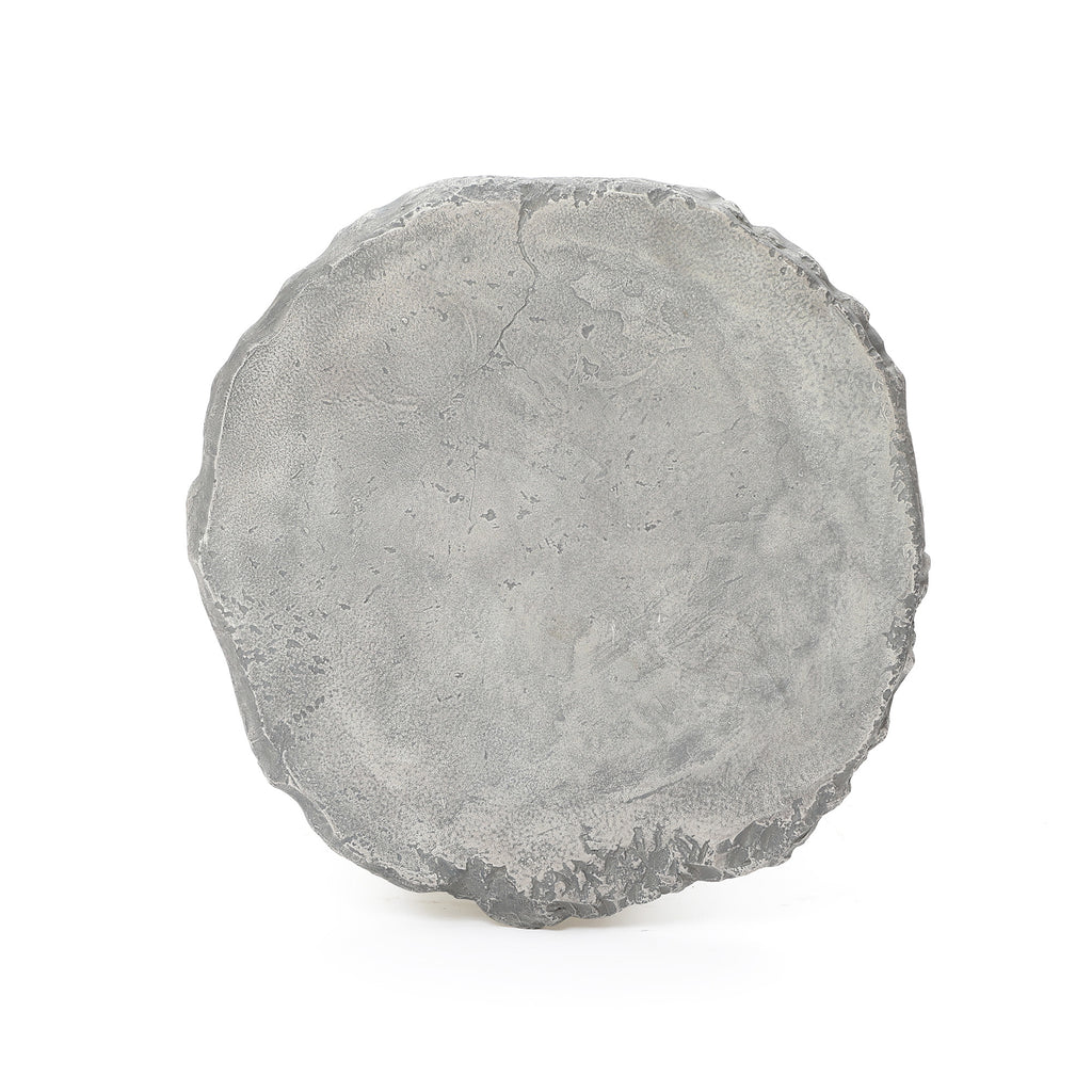 Off White Outdoor Side Table, MgO Patio Accent with Textured Base & Smooth Top