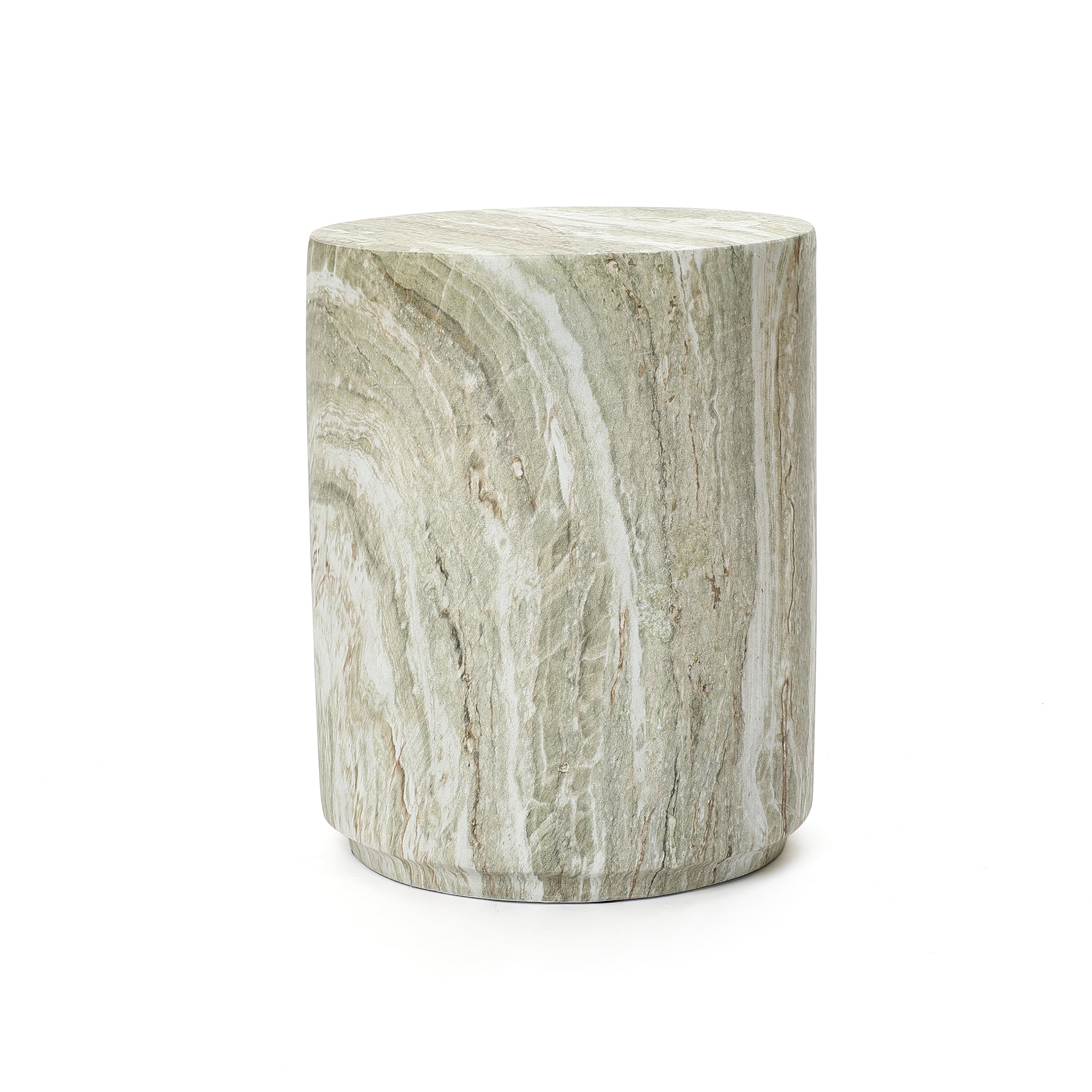 Outdoor Cylindrical Side Table – Magnesium Oxide with Faux Marble Finish for Patio & Lounge Spaces