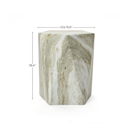 Jasper Pentagonal MgO Side Table, Marbled Green-White