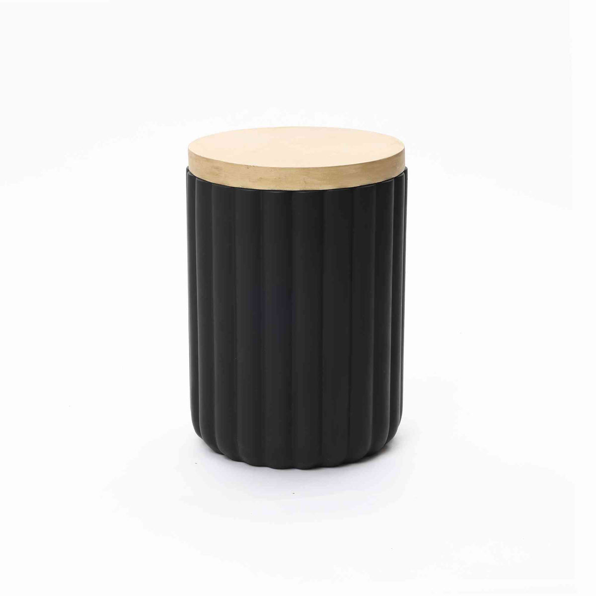 Dual-Purpose Fluted MgO Outdoor Side Table Ice Bucket Cooler, Black