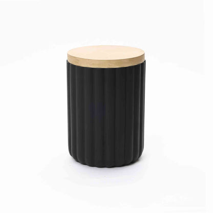 Dual-Purpose Fluted MgO Outdoor Side Table Ice Bucket Cooler, Black
