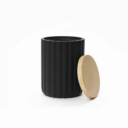 Dual-Purpose Fluted MgO Outdoor Side Table Ice Bucket Cooler, Black
