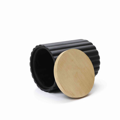 Dual-Purpose Fluted MgO Outdoor Side Table Ice Bucket Cooler, Black