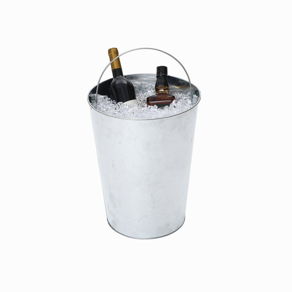 Black Fluted Round Patio Side Table with Lid & Built-In Metal Ice Bucket