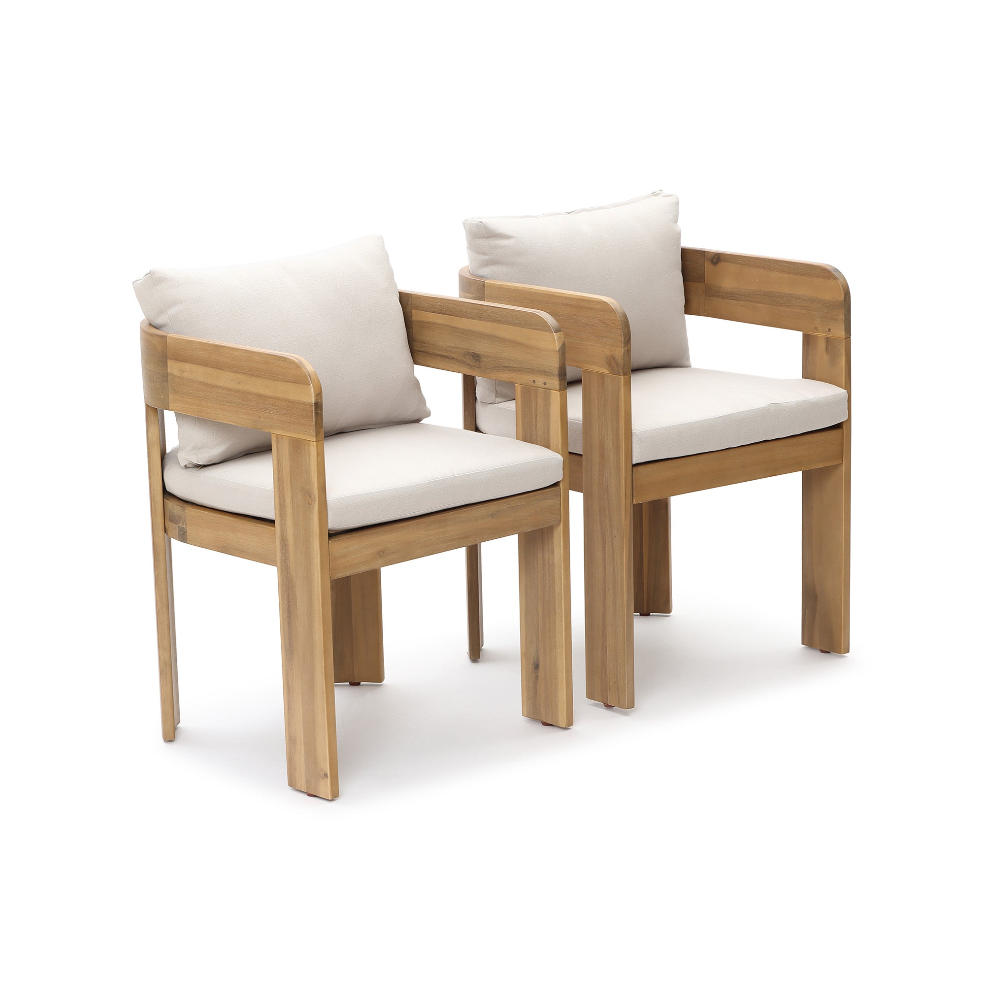 Modern Outdoor Acacia Wood Armchair with Cushions, Set of 2