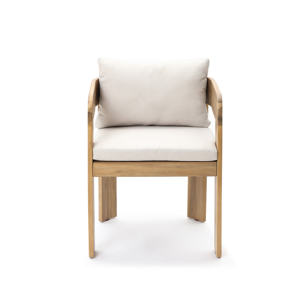 Modern Outdoor Acacia Wood Armchair with Cushions, Set of 2