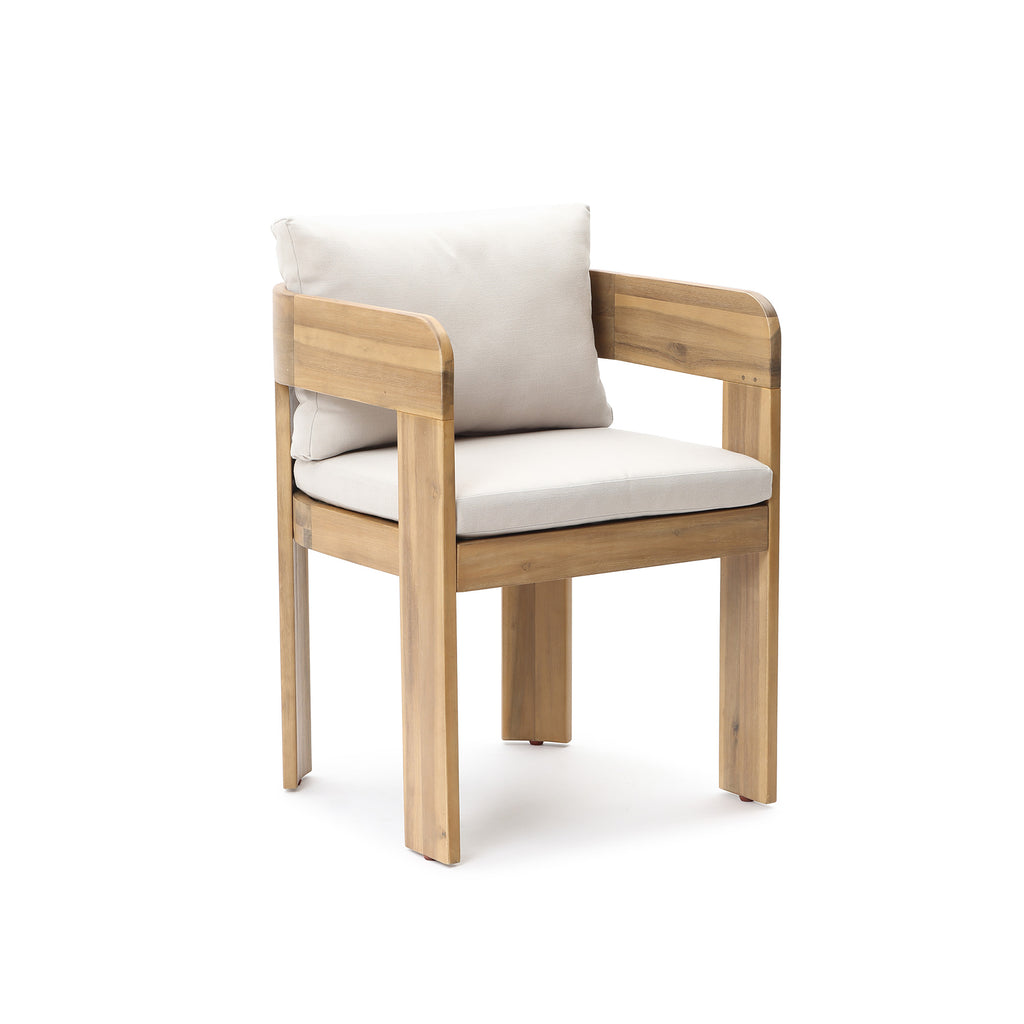 Modern Outdoor Acacia Wood Armchair with Cushions, Set of 2