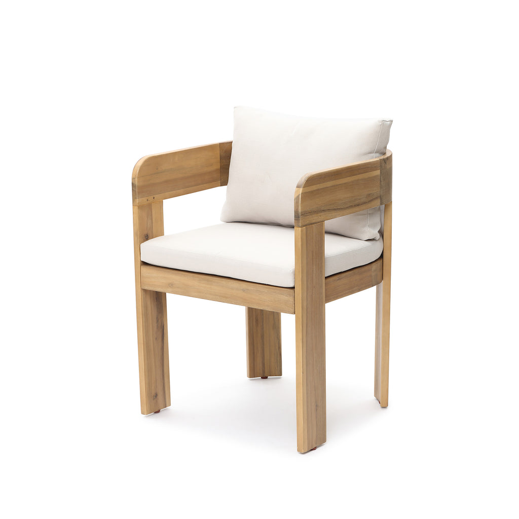 Modern Outdoor Acacia Wood Armchair with Cushions, Set of 2