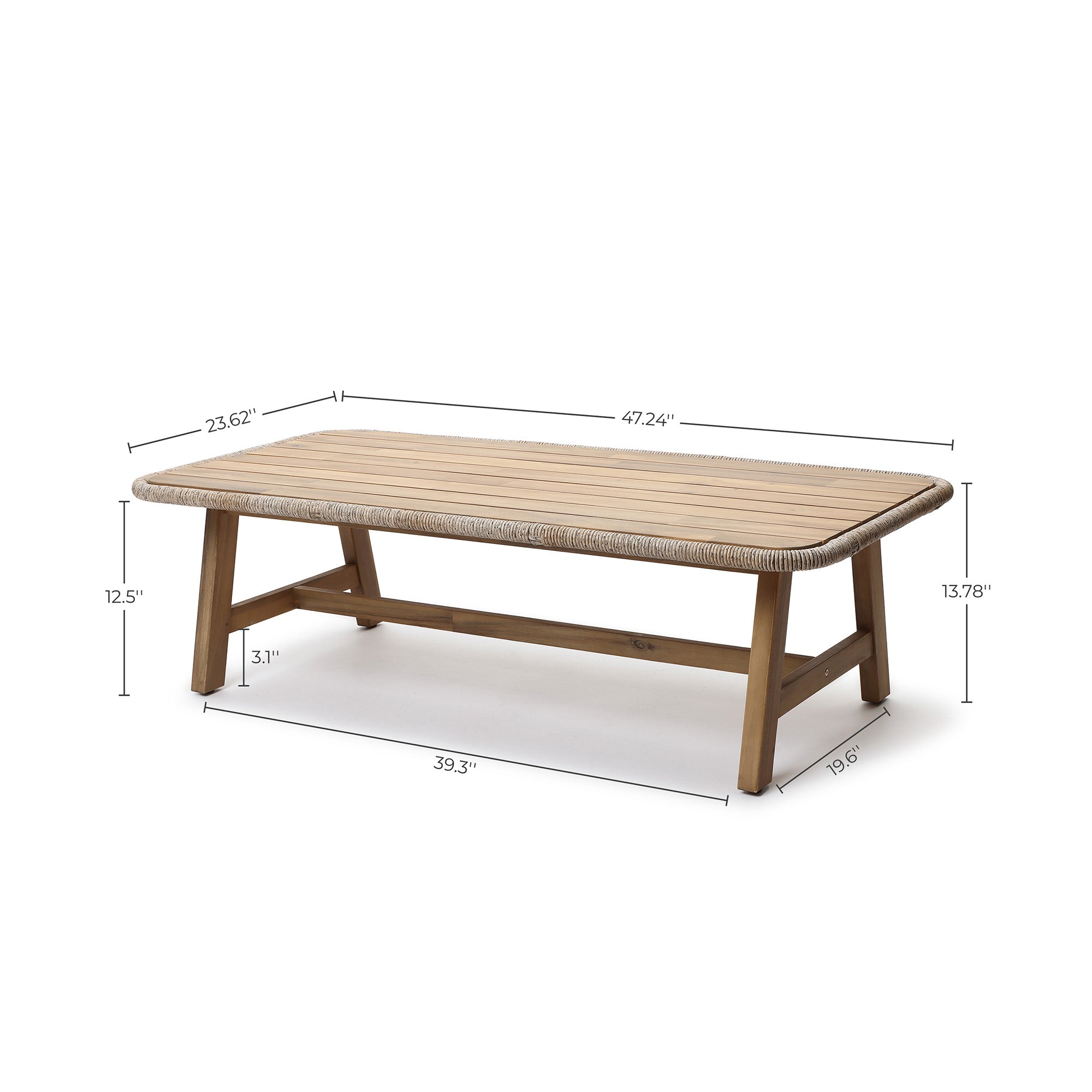Outdoor Acacia Wood Coffee Table with Woven Wicker Trim