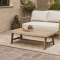 Outdoor Acacia Wood Coffee Table with Woven Wicker Trim