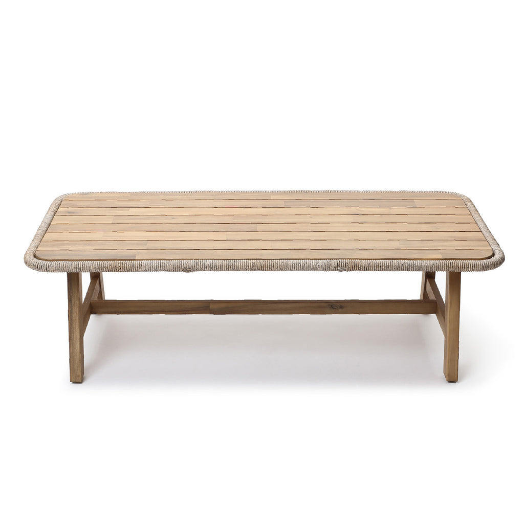 Outdoor Acacia Wood Coffee Table with Woven Wicker Trim