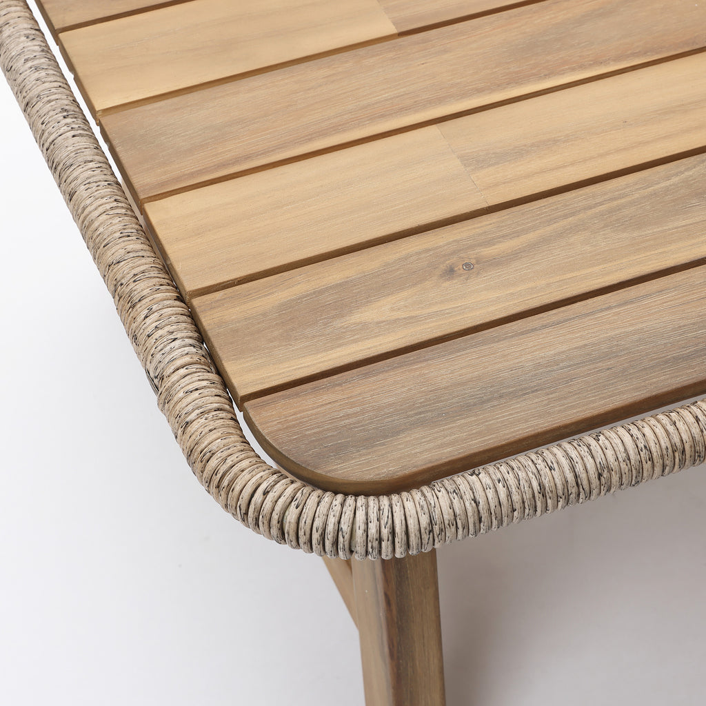 Outdoor Acacia Wood Coffee Table with Woven Wicker Trim
